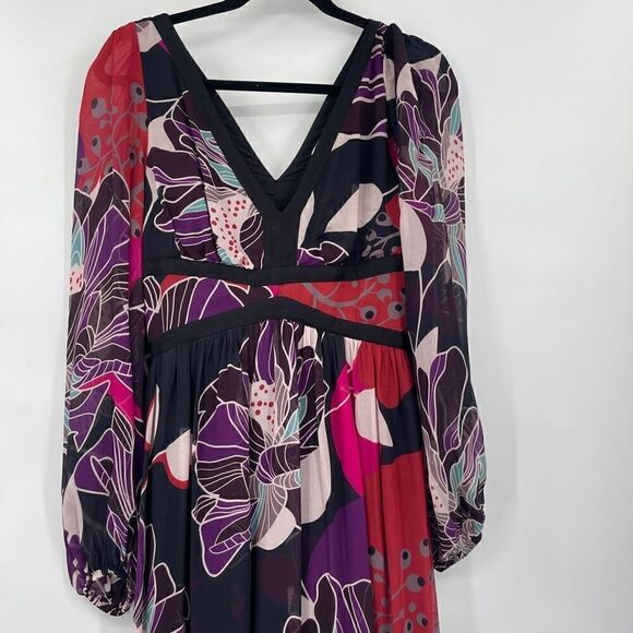 Anthropologie Let Me Be Multicolor Lined V-Neck Floral Midi Dress Size Small - Picture 2 of 13